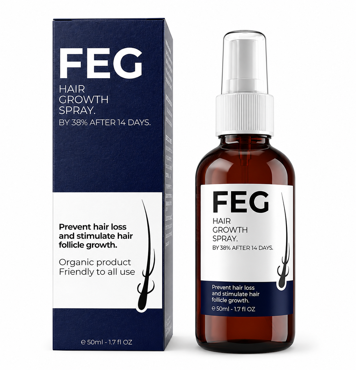Pack of 2 FEG Hair Growth Spray Plus Derma Roller, Suitable For Both Men and Women