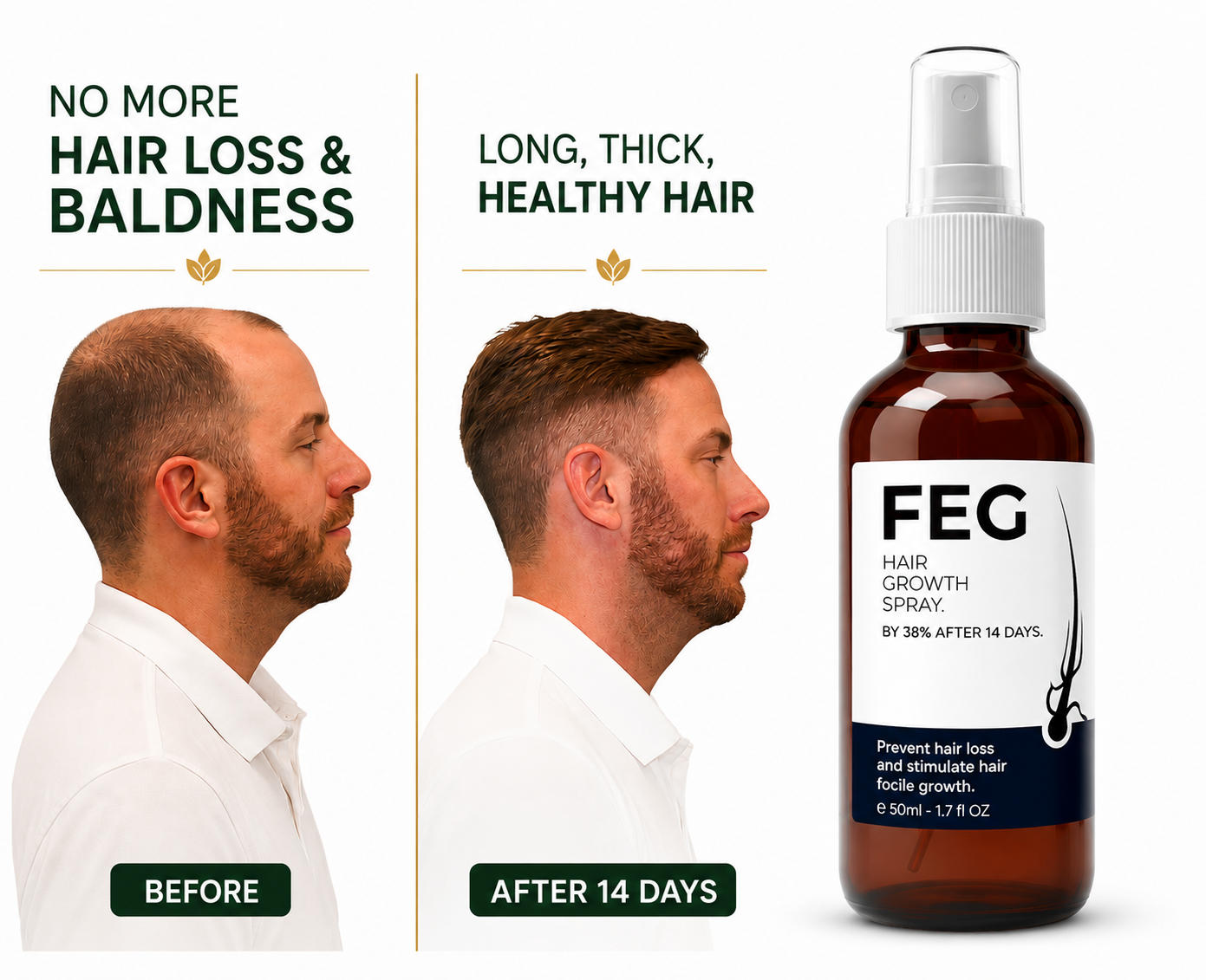 Pack of 2 FEG Hair Growth Spray Plus Derma Roller, Suitable For Both Men and Women